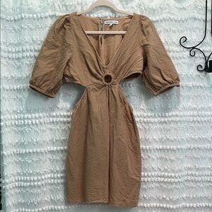 Tan Puff Sleeve Dress